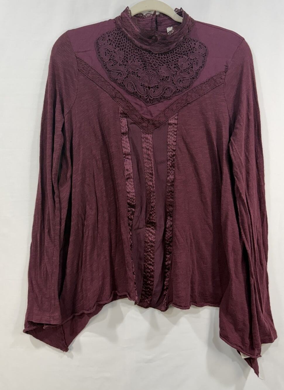 Free People Final Rose Blouse Burgundy Sz M Boho Hippie Twee